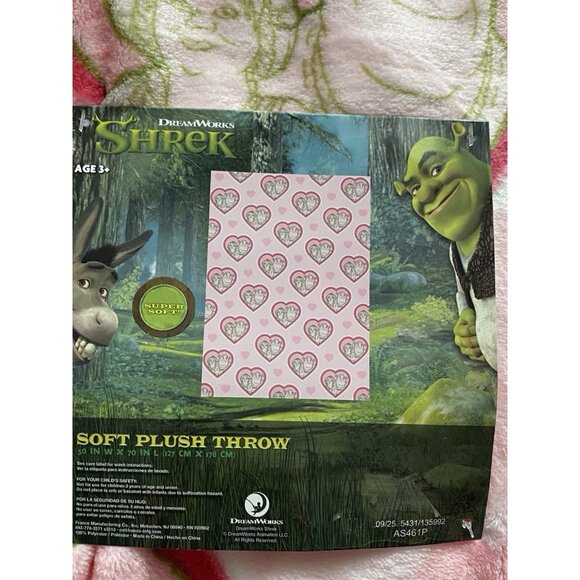 Shrek And Fiona Valentines Hearts Soft Plush Throw Blanket 50” X 70” Pink NEW - Picture 3 of 15
